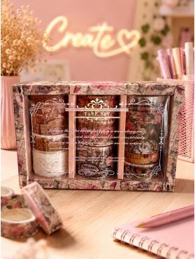 Kahverengi Çiçek Tasarımlı Washi Tape Desenli Bant Seti