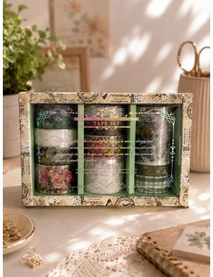 Yeşil Çiçek Tasarımlı Washi Tape Desenli Bant Seti